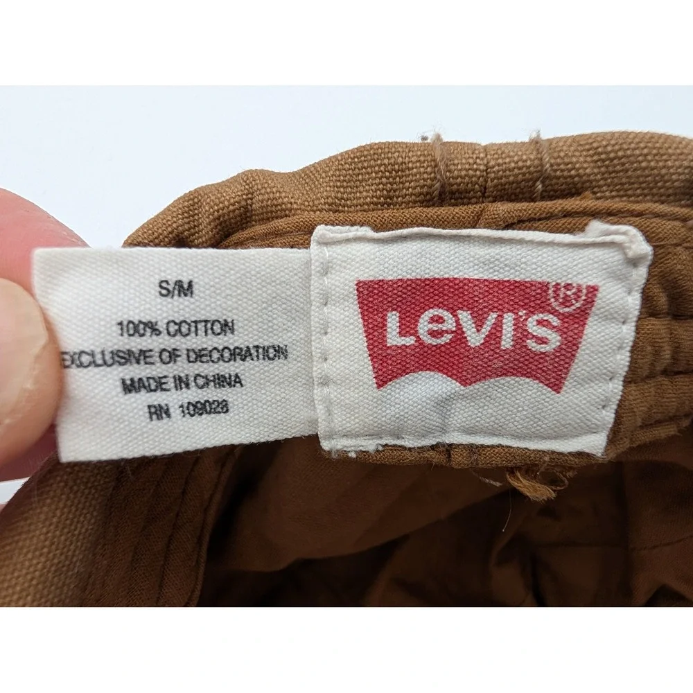 Levis Mens Brown Canvas Flat Cap Ivy Newsboy Hat Leather Logo Patch